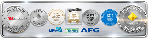 TransformBiz industry awards and accreditations — Westpac Platinum Broker, MFAA 2019, AFG Finalist, Elite Broker
